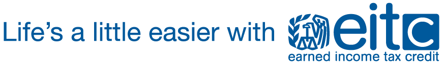 The logo and slogan for the IRS Earned Income Tax Credit (EITC). Blue text on a white background reads: 'Life's a little easier with eitc'