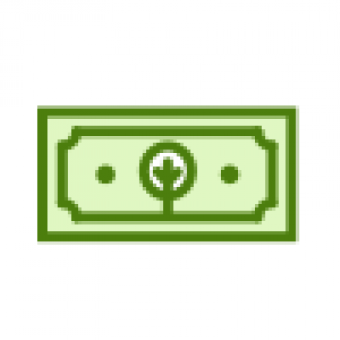A green, line-drawing icon of a paper money note. 